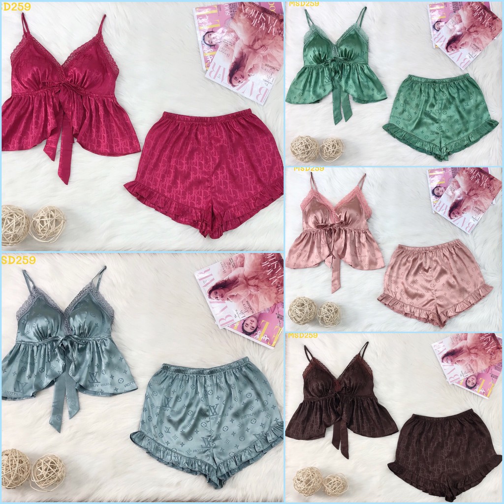 [FREESHIP 50K] Bộ Ngủ Ren NHISTORE Quần Ngắn Bèo  Áo Cúp Ngực Sexy Cột Nơ Freesize Dưới 57kg