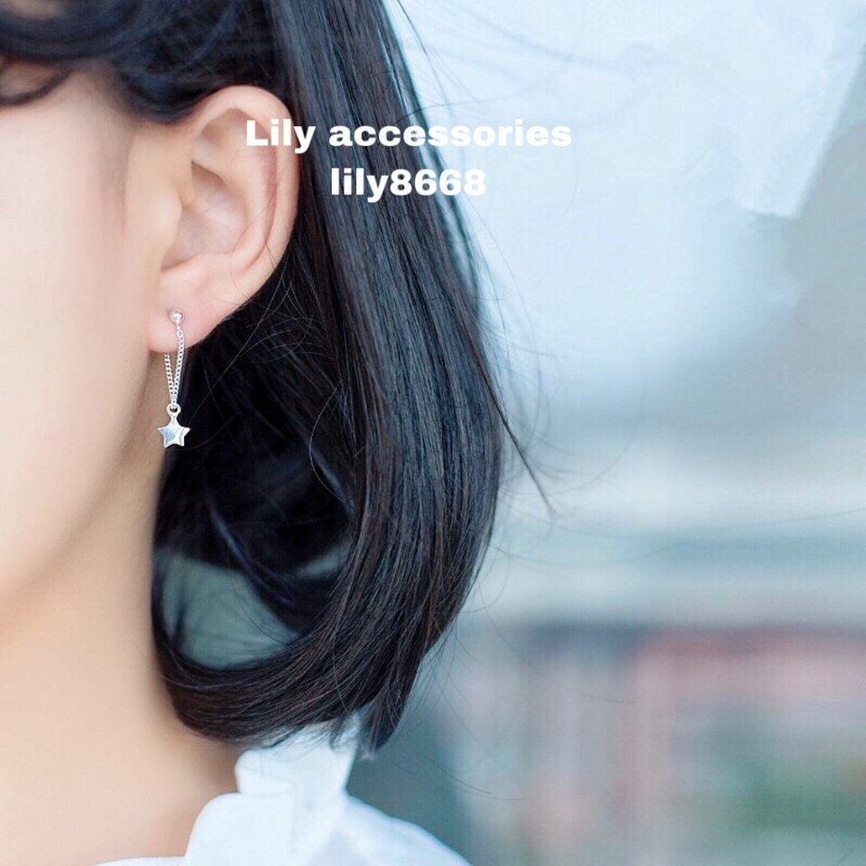 Chain Star Earring khuyên tai titan ngôi sao phối dây xích không gỉ không đen không dị ứng nam nữ Unisex