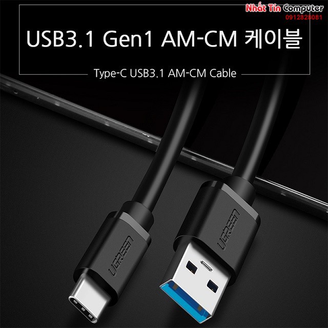 Cáp USB 3.0 to USB Type-C dài 1,5m chính hãng Ugreen 20883 cao cấp