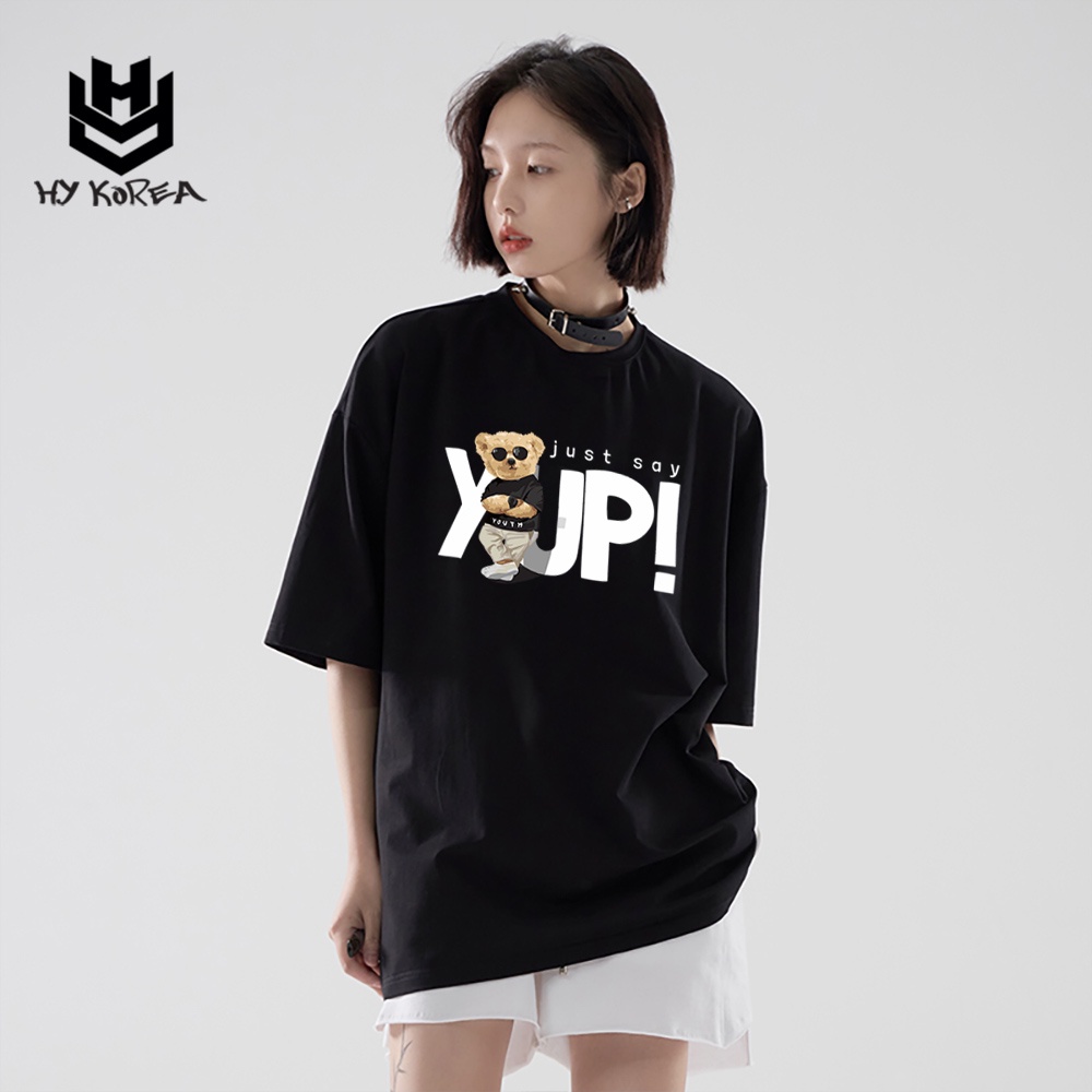 Áo Thun Form Rộng Couple HY Korea Cotton 100 In Hình Gấu Yup! 566.