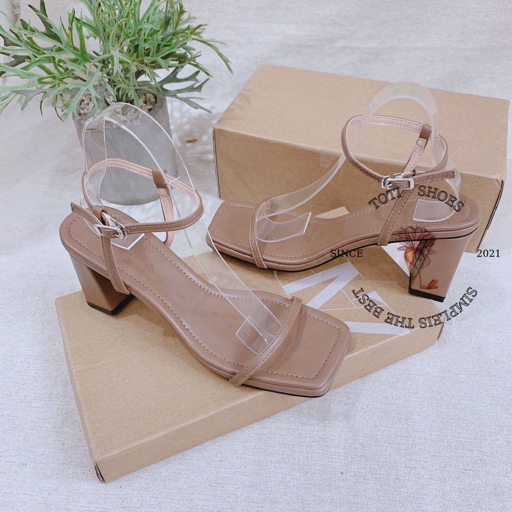 GIÀY CAO GÓT NỮ TOTIIE SHOES THỜIG TRANG - SANDAL GÓT VUÔNG QUAI MẢNH DA MỀM 7 PHÂN G2112160