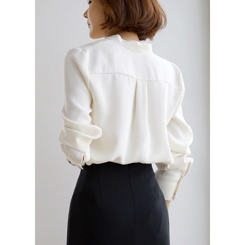 Áo sơ mi nữ công sở cao cấp Hàn Quốc đẹp BL101 màu kem vải mềm mươt không nhăn KRfashion