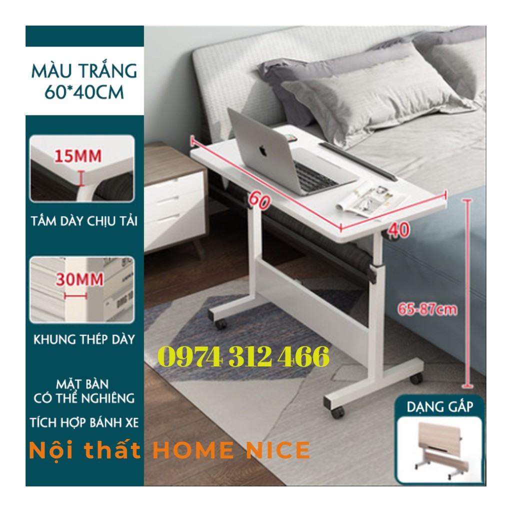 Bàn làm việc thông minh, bàn học thiết kế nhỏ gọn, tháo lắp, tiện lợi nâng hạ chiều cao và có bánh xe di chuyển