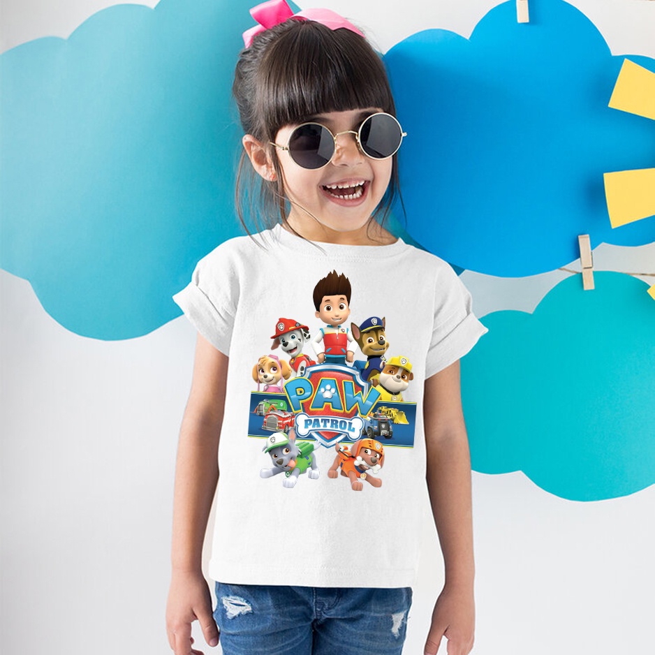 Áo thun cho bé trai bé gái vải cotton form rộng màu trắng Hạ Băng Designs - Paw Patrol