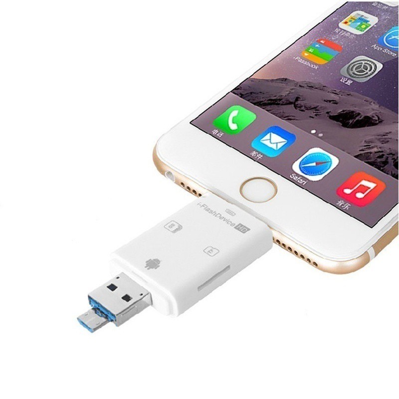 【Ready Stock】For iPhone iPad 5 Trong 1 OTG Đầu Đọc Thẻ Micro SD Card Đọc Thẻ TF Mở Rộng Lightning