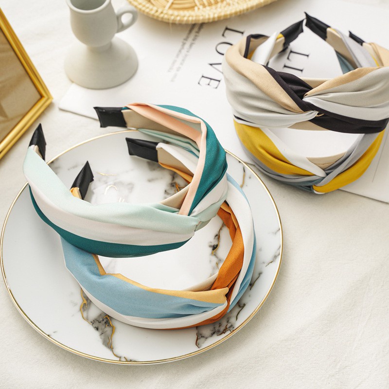 Băng Đô Bản Rộng Bằng Vải Màu Sắc Hỗn Hợp Thời Trang