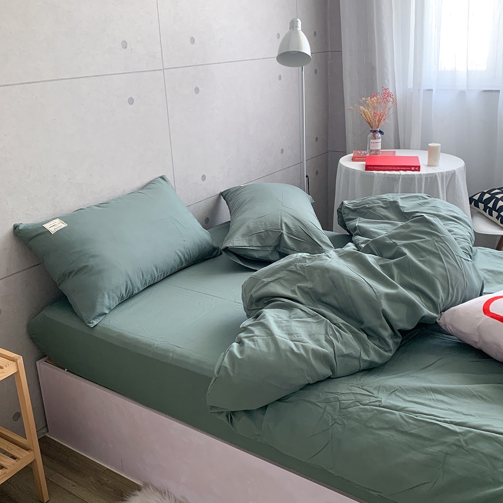 Bộ chăn ga gối Cotton TC REE Bedding xanh xám FULL đủ size giường nệm CTC112