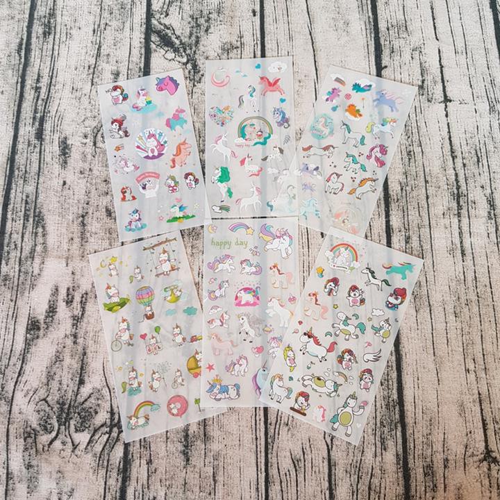 HCM - Bộ 6 tấm dán Sticker ngựa Unicorn Happy Day xinh xắn dễ thương trang trí tập vở điện thoại