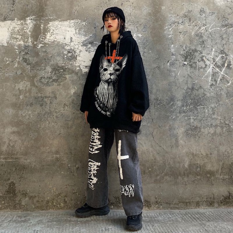 ÁO HOODIE MÈO KÈM XÍCH CÓ MŨ UNISEX NAM NỮ