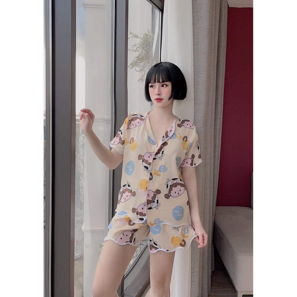 [ HOT HOT ] Bộ pijama lụa santin cao cấp thiết kệ họa tiết chất liệu siêu mát