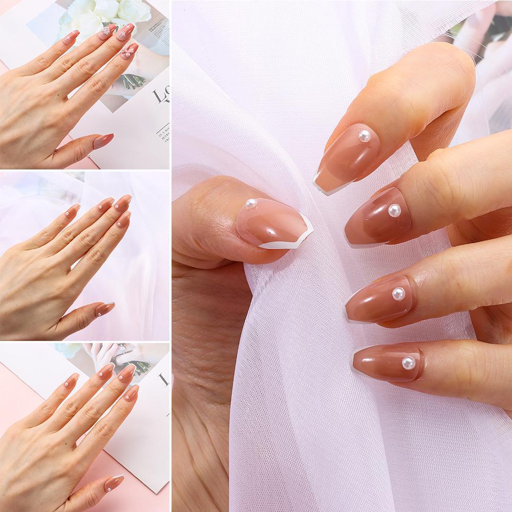 CACTU Bộ 24 Móng Tay Giả Che Phủ Toàn Diện Tháo Rời Được Kiểu Pháp