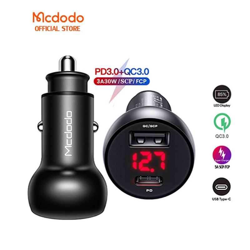 Bộ sạc nhanh trên xe hơi MCDODO 45w/30w pd+qc 5a for iphon huawei xiaomi samsung hiển thị led cc-681/703