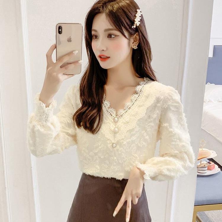 Áo Sơ Mi Chiffon Ren Tay Dài Phong Cách Phương Tây Mẫu Mới Thời Trang Xuân Thu Năm 2021 Cho Nữ