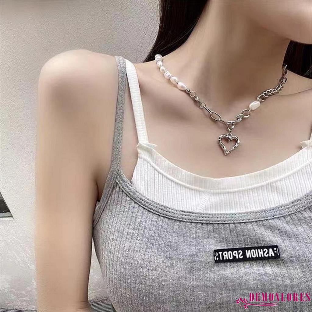 Vòng cổ hợp kim mặt hình trái tim đính ngọc trai giả thời trang cho nữ