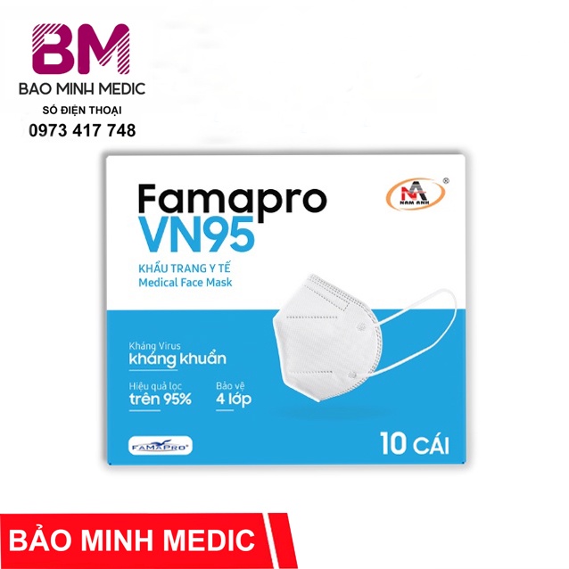 Khẩu trang y tế 4 lớp Famapro VN95 combo tiết kiệm (10 cái/hộp)