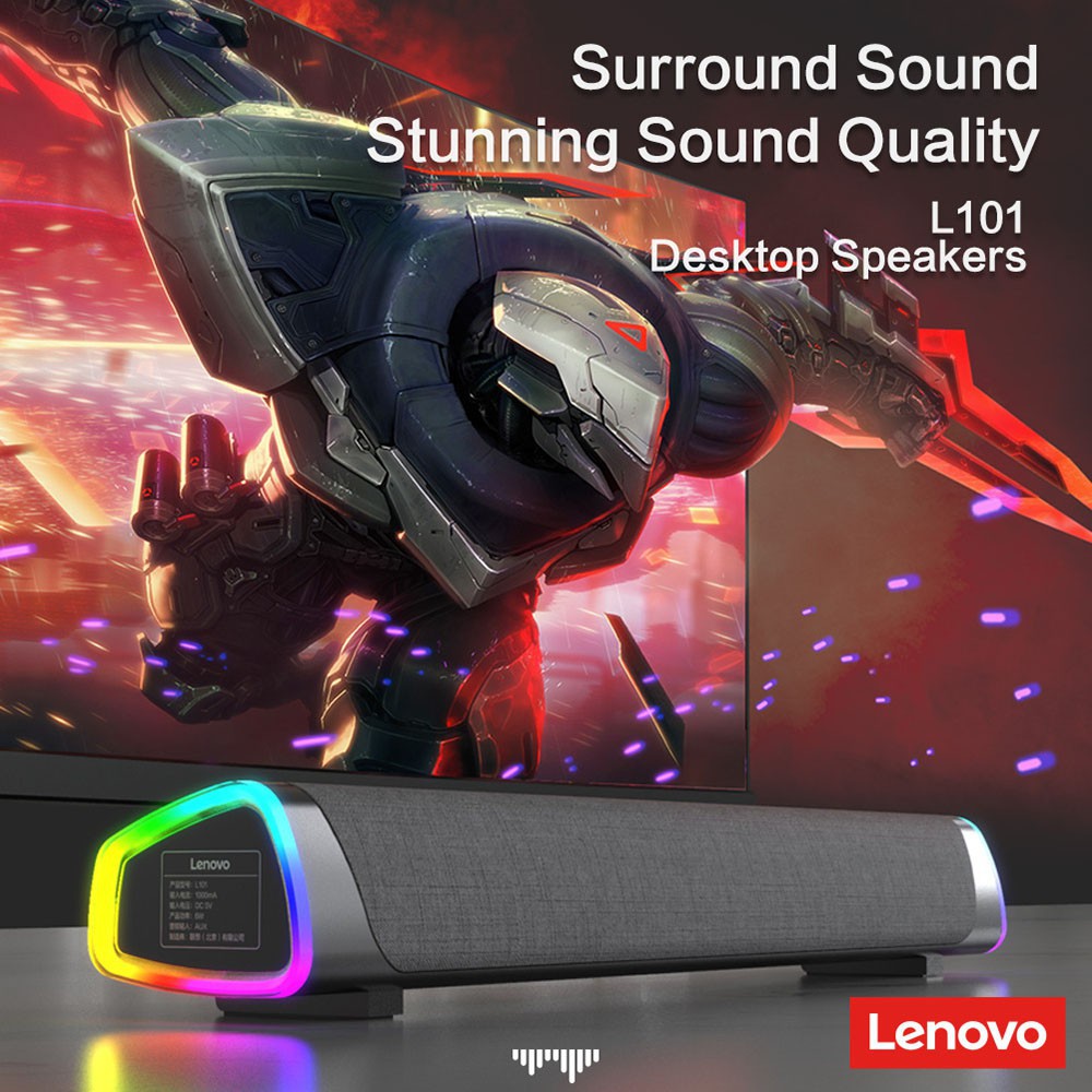 ◊Lenovo L101 Loa máy tính, âm thanh có dây, Kết nối USB và hỗ trợ Aux Soundbar mini để bàn cho PC, ĐTDĐ, tính bản