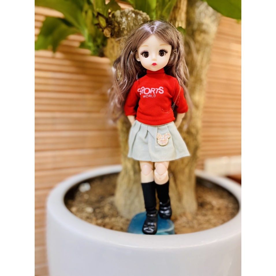 Búp Bê 30 cm 23 Khớp Mắt 4D Nhắm Mở Kèm Váy Và Giày - Đỏ