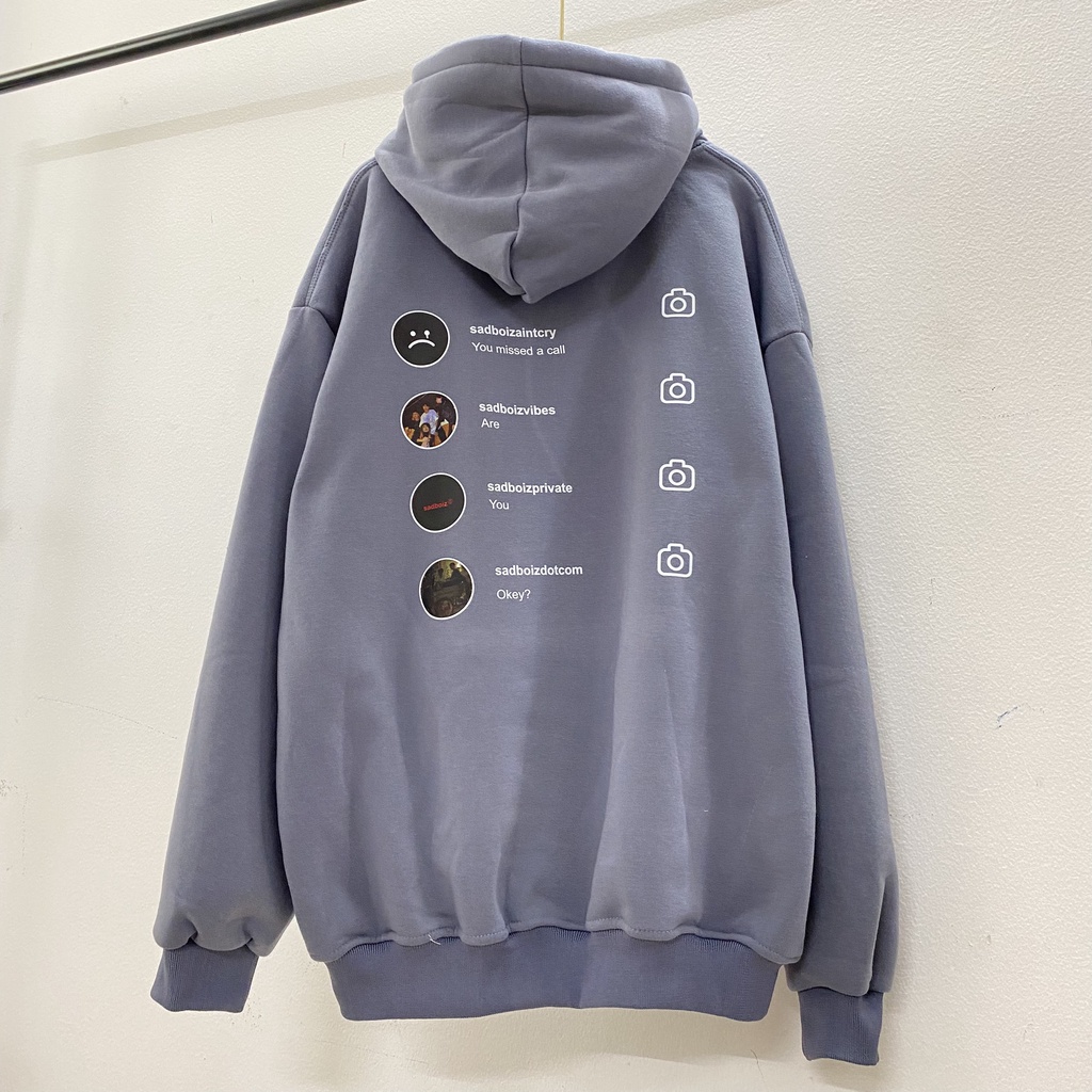 Áo HOODIE Sadboiz Sadtagram, Form RỘNG Oversize màu xám xanh khói, be, áo nỉ bông Cao Cấp Unisex Nam Nữ có mũ. KKIMShop