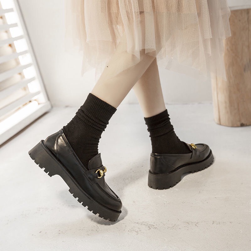 [ORDER 7-15ngày](SẴN36,37,38,39,40) Giày Oxford Lolita DA LÌ cao 3,5cm nữ phong cách thời trang cá tính mix khoá vàng