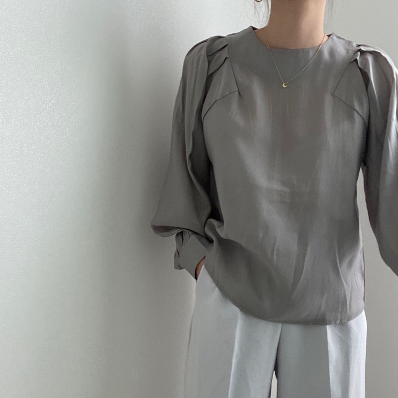 Linki ✡ Áo Sơ Mi Cổ Tròn Tay Phồng Đơn Giản Phong Cách Hàn Quốc Cho Nữ