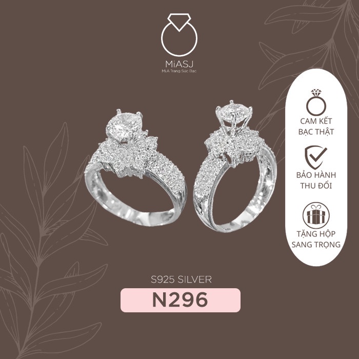 Nhẫn nữ bạc Ý S925 nạm đá xoàng cao cấp xi Kim Mã N296| MiASJ Mi.A trang sức bạc