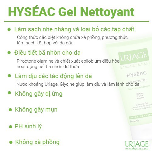 Sữa Rửa Mặt URIAGE Cho Da Dầu Mụn, Da Hỗn Hợp Uriage Hyseac Gel Nettoyant Cleansing Gel 150ml
