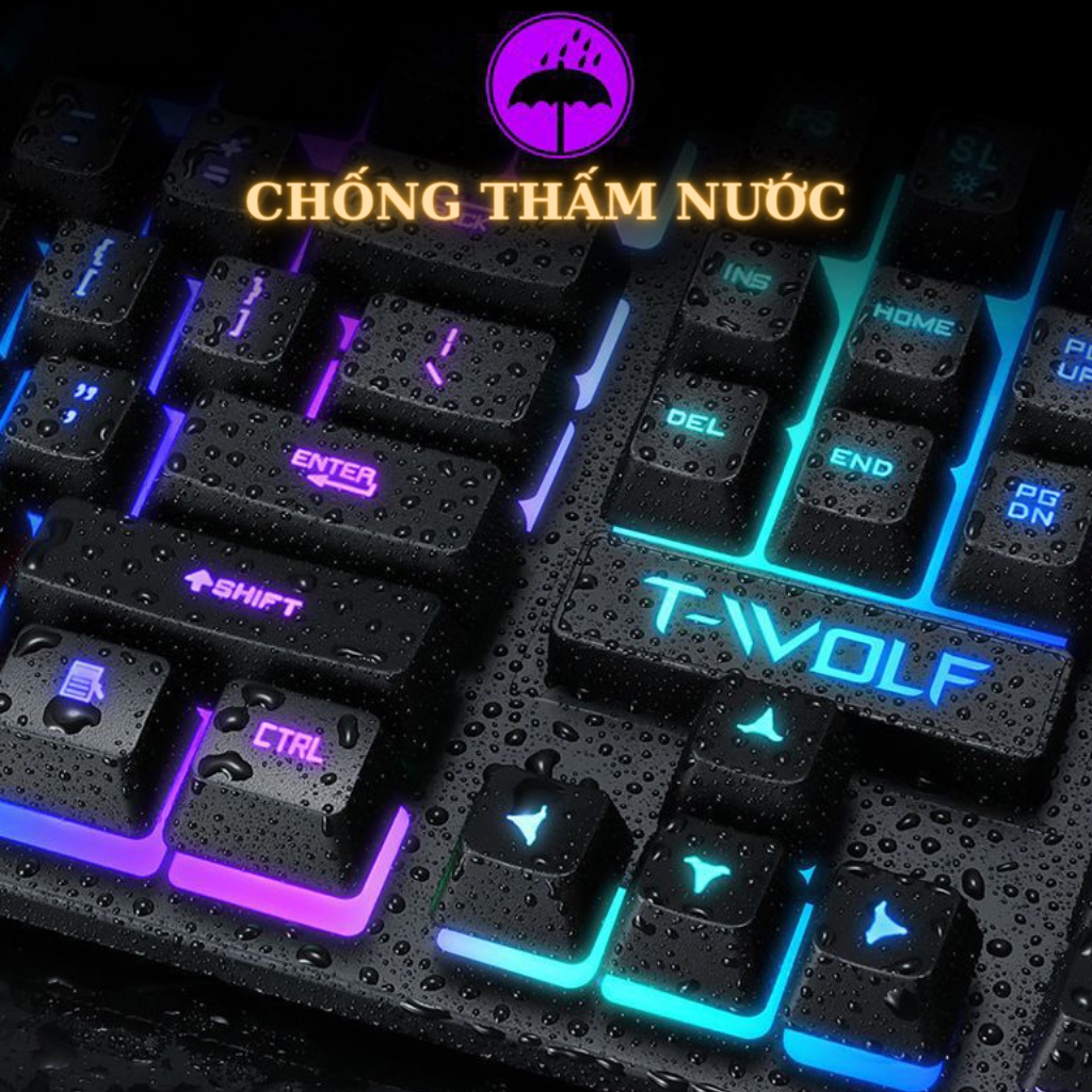 Bàn phím giả cơ chuyên gaming T16 thế hệ mới chính hãng T-Wolf, led 7 màu ấn tượng đỉnh cao dành cho game thủ