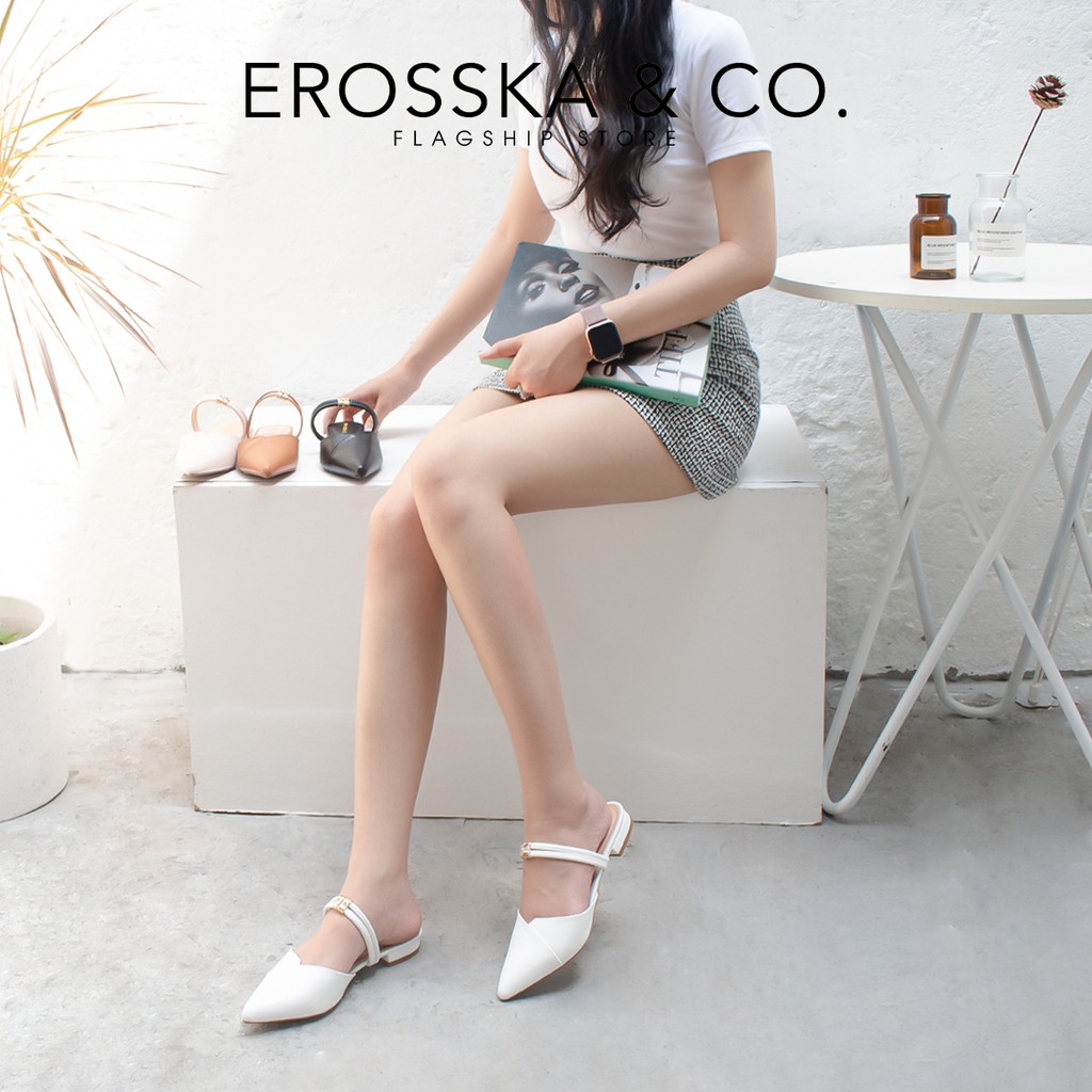 [Nhập MABR07061 giảm 8% cho đơn 99k] Giày cao gót Erosska thời trang mũi nhọn hở gót cao 2cm màu nude _ EL004