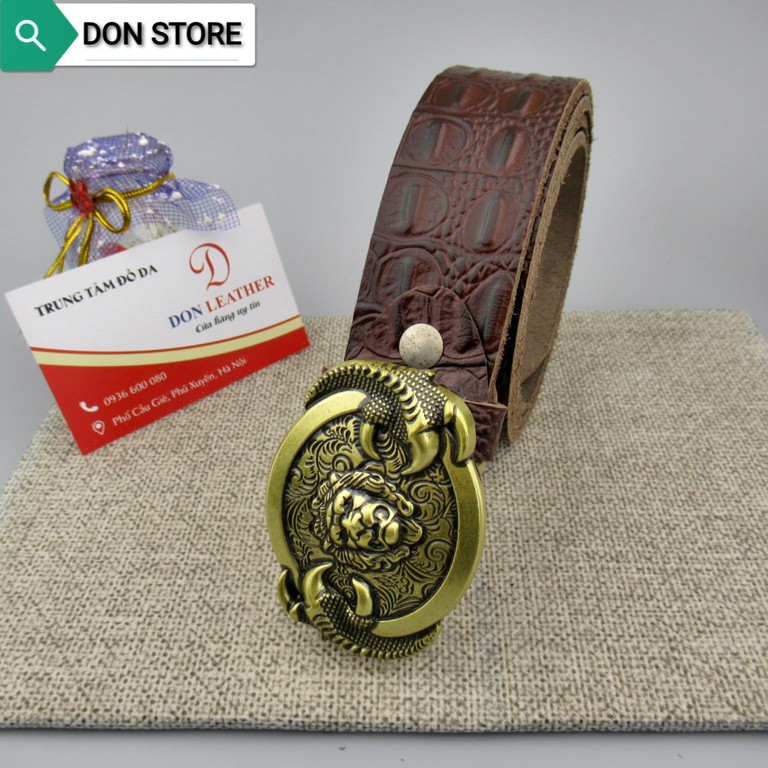 Thắt Lưng Nam Da Bò Vân Cá Sấu. Khóa Hợp Kim Màu Đồng In Nổi 3D Bền Đẹp - Trấn Tà Phong Thủy (BH-12 THÁNG)