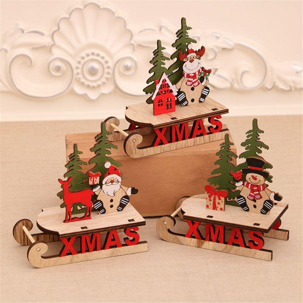 Phụ Kiện Trang Trí Bàn Làm Việc Bằng Gỗ Hình Ông Già Noel / Người Tuyết / Nai Sừng Tấm