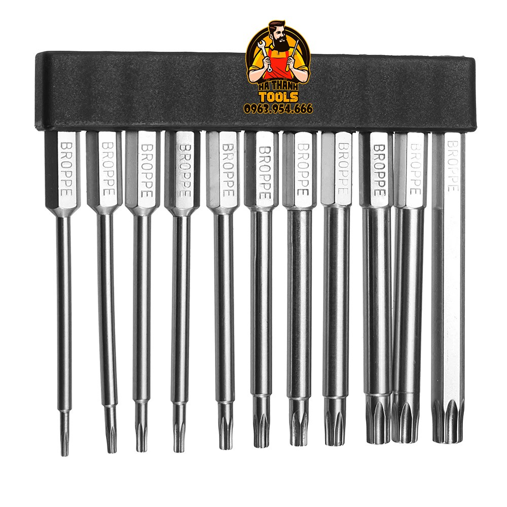 Bộ 11 Mũi Bắn Vít Hoa Thị BROPPE Chuôi Lục Giác Dài 100mm Cho Khoan Pin, Khoan Điện