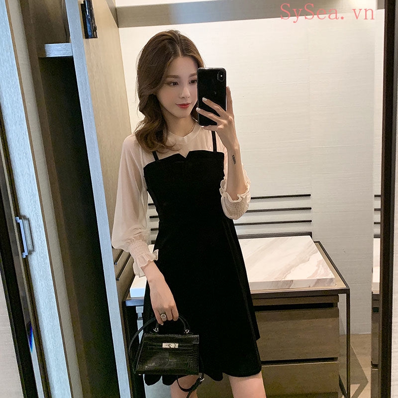 Đầm Chữ A Dài Tay Thắt Nơ Eo Vải Chiffon