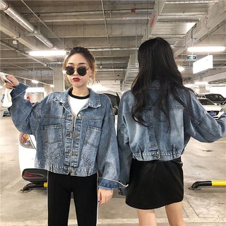 áo jean ulzzang áo khoác bò croptop áo khoác jean jeans ngắn jacket dày tay dài ống rộng
