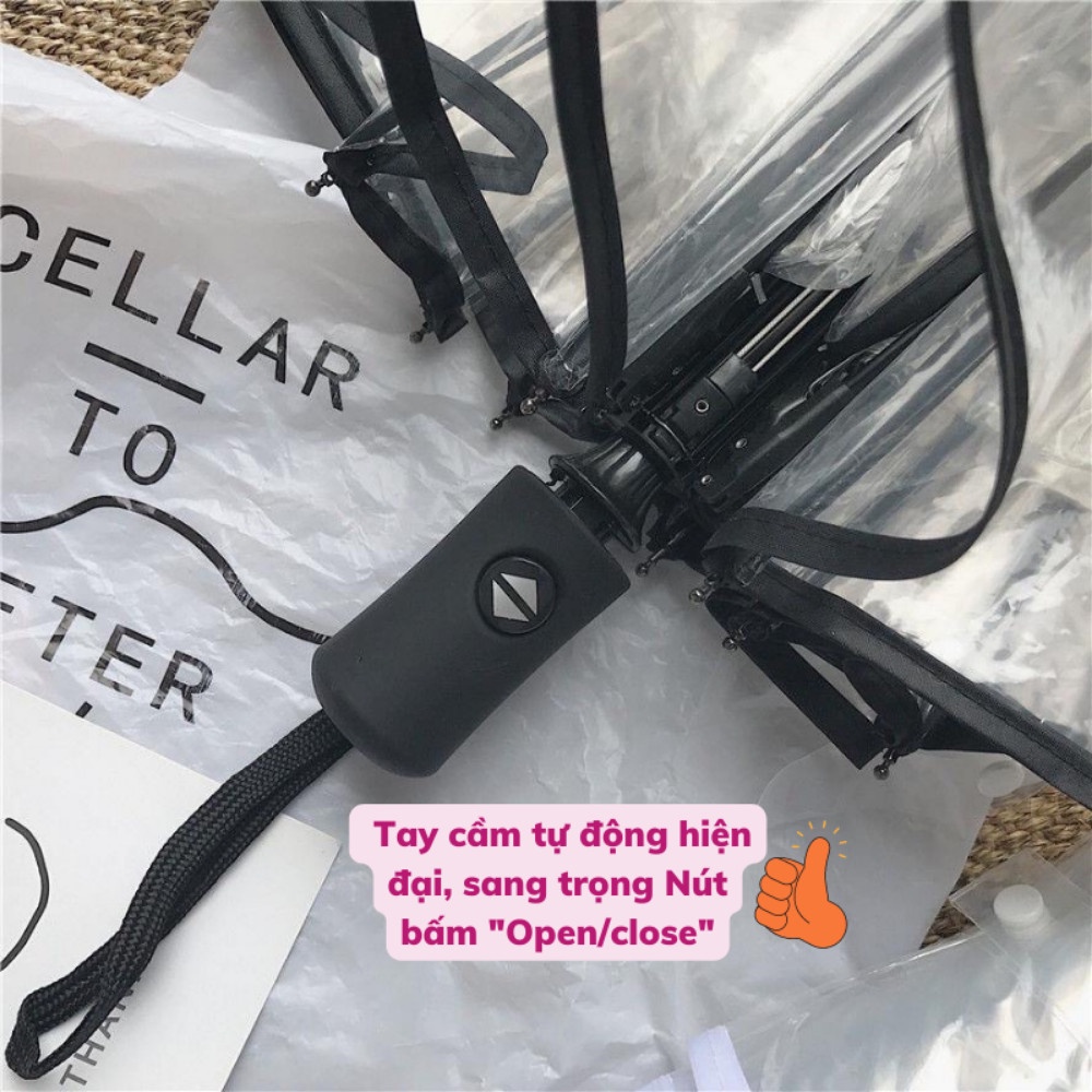 Dù Gấp Gọn Ô Che Mưa Trong Suốt Chụp Ảnh Nút Bấm Tự Động Chống Thấm Dù Che Mưa Toki