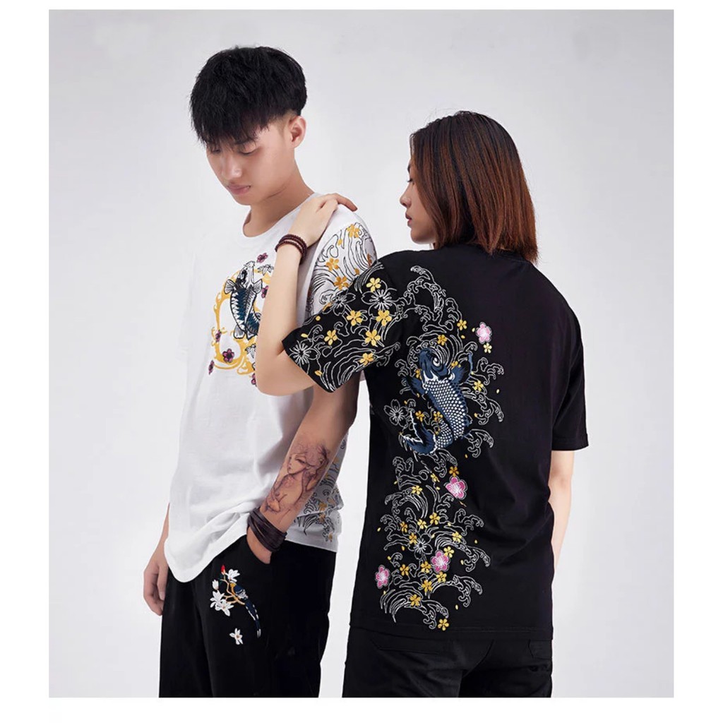 Áo thun nam nữ Unisex Cá Chép mùa xuân độc lạ Áo thun nam tay lỡ màu đen trắng Trumunisex
