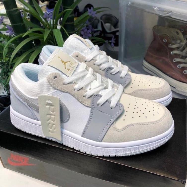 Giày Sneaker Nam Nữ Nike Jordan Low Paris JD1 xám xanh cổ thấp kiểu dáng thể thao jodan 1 phối trắng vàng full bill box