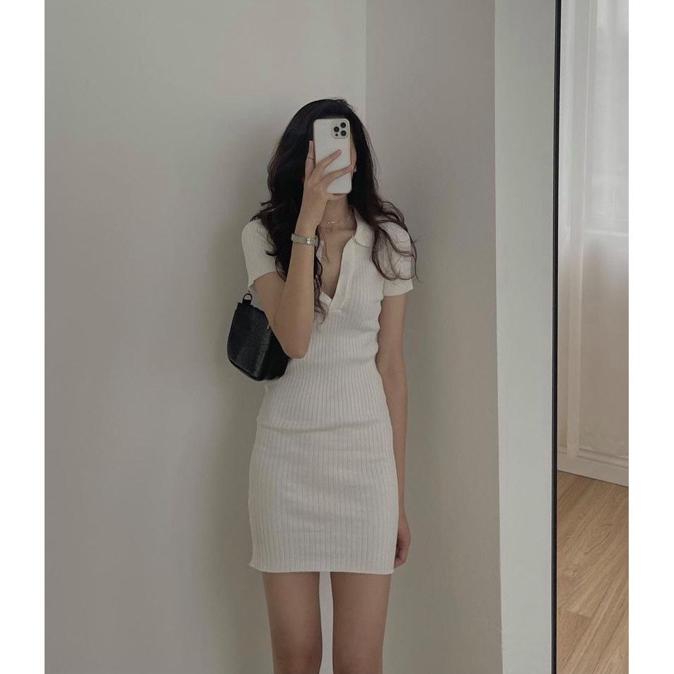 Đầm Body Dress 2021 Hàn Quốc Dongdaemun Thun gân dệt kim