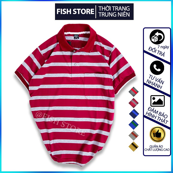 Áo thun nam trung niên có cổ tay ngắn form rộng polo cotton đẹp FF44D