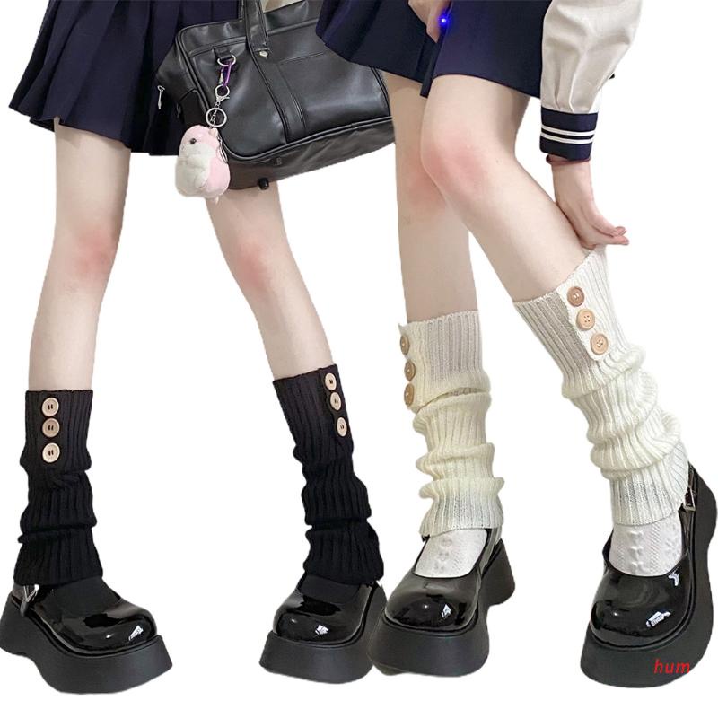 Đôi vớ ống chân dệt kim giữ ấm trang trí nút phong cách gothic thời trang dành cho nữ