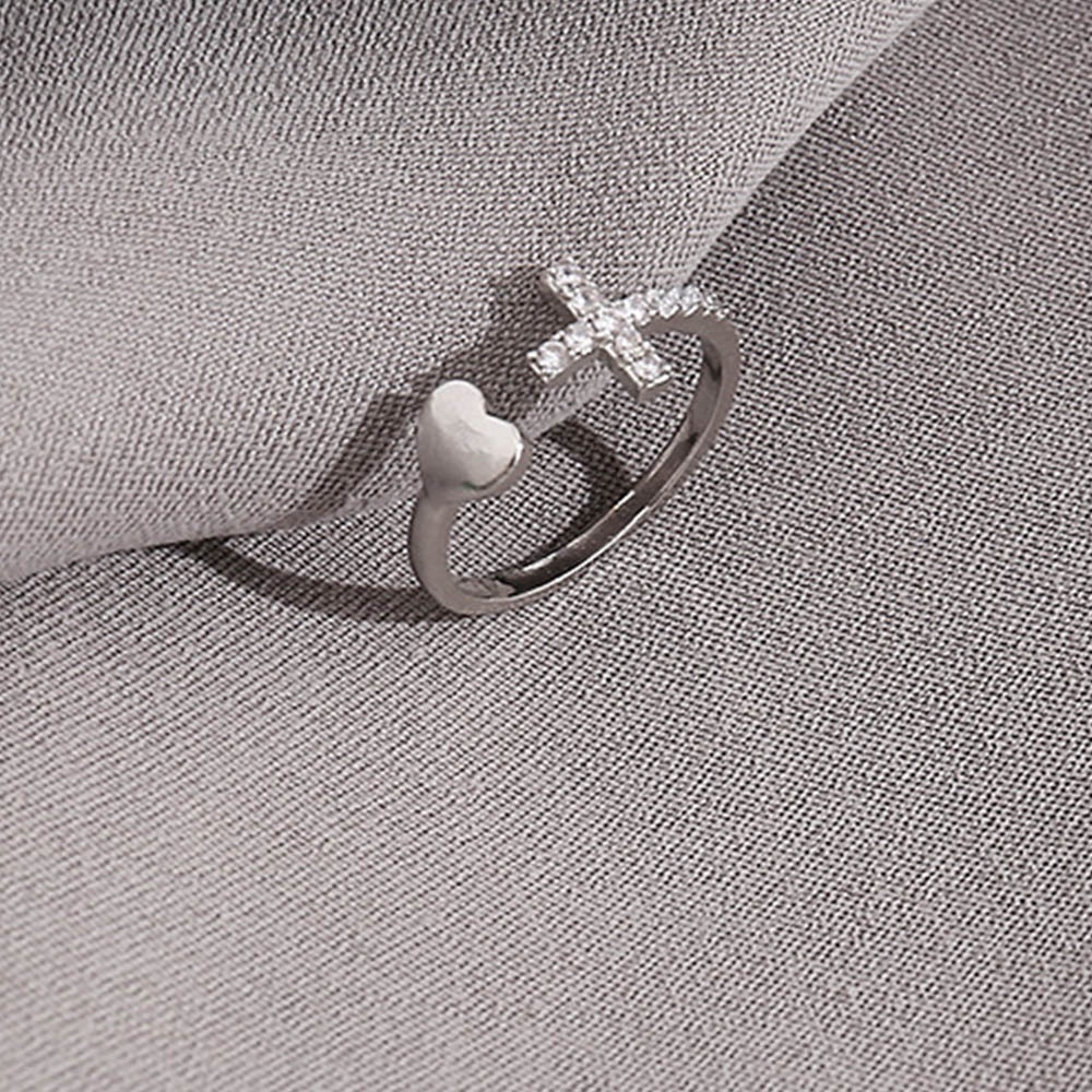 Nhẫn Dạng Mở Hình Trái Tim/Chữ Thập Đính Đá Màu Bạc Tùy Chỉnh Thời Trang Cho Nữ