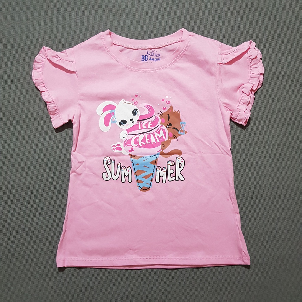 Áo thun cotton tay cánh tiên in hình ngựa và thỏ mát mẻ dễ thương cho bé gái