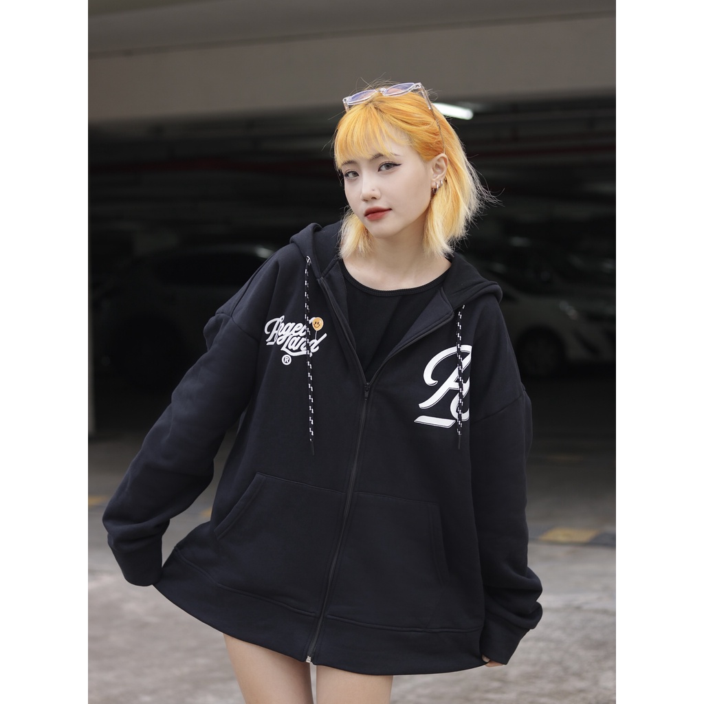 Áo Khoác Hoodie Khoá Kéo Angel-Land HIGH ANGEL Màu ĐEN Chính hãng Nỉ Bông [HAZB]