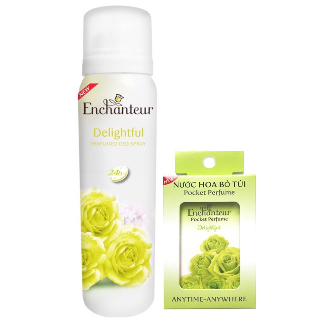 Combo Xịt khử mùi toàn thân Enchanteur Delightful 150ml +Nước hoa bỏ túi Delightful 18ml