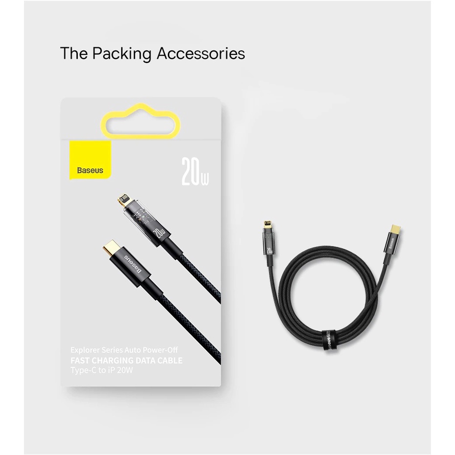 Dây Cáp Sạc Nhanh PD 20w Thông Minh Tự Ngắt Khi Đầy Baseus Power Off cho IP12 13 tablet Táo Cổng Type C Ra IP