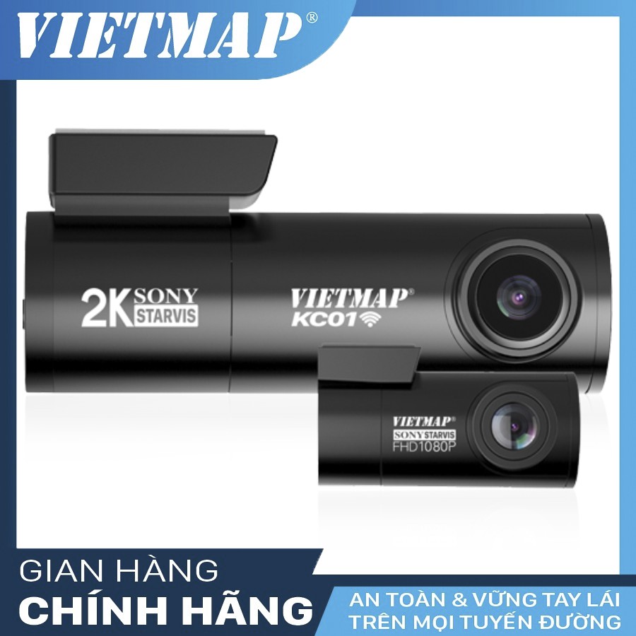 Camera hành trình Vietmap KC01 Ghi hình cam trước SUPER HD (2K)-Cam Sau FULL HD -Tặng thẻ 32G- Cảnh báo giao thông