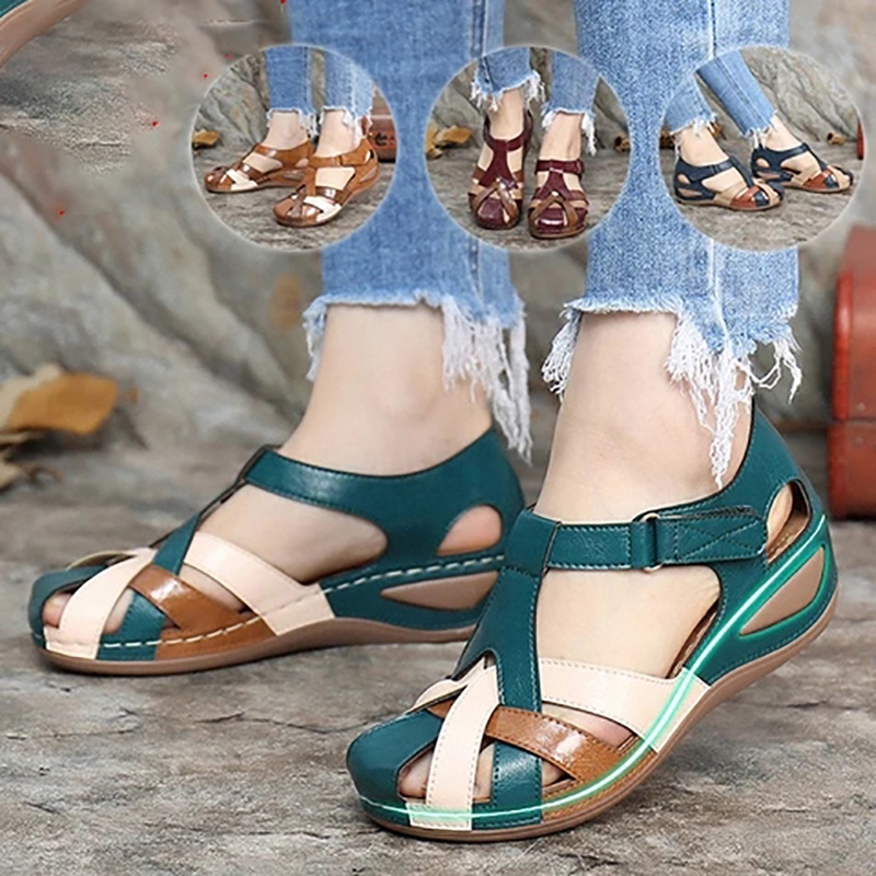 Giày sandal đế xuồng dày chống trượt phong cách retro thời trang dành cho nữ MS618