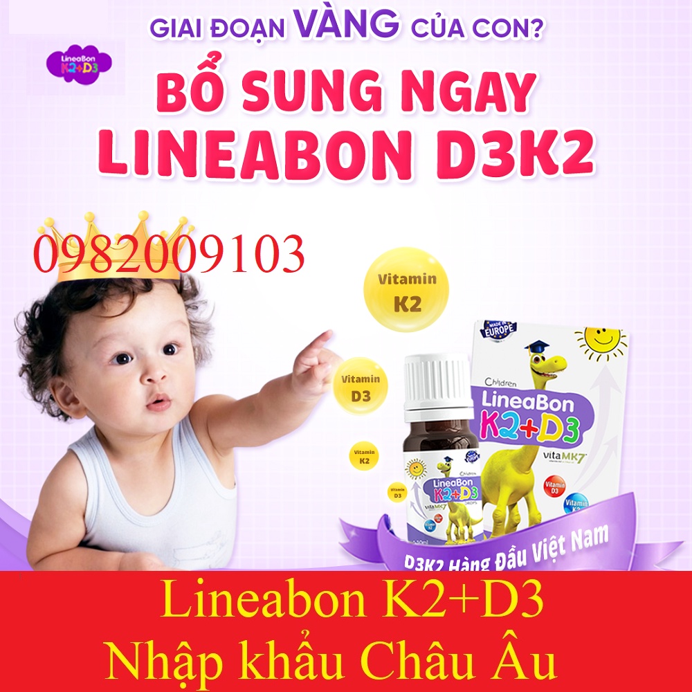 Lineabon K2+D3 K2D3, Bổ Sung Vitamin K2 D3 Tăng Cường Hấp Thu Canxi Tối Đa Trẻ Cao Lớn Khỏe Mạnh