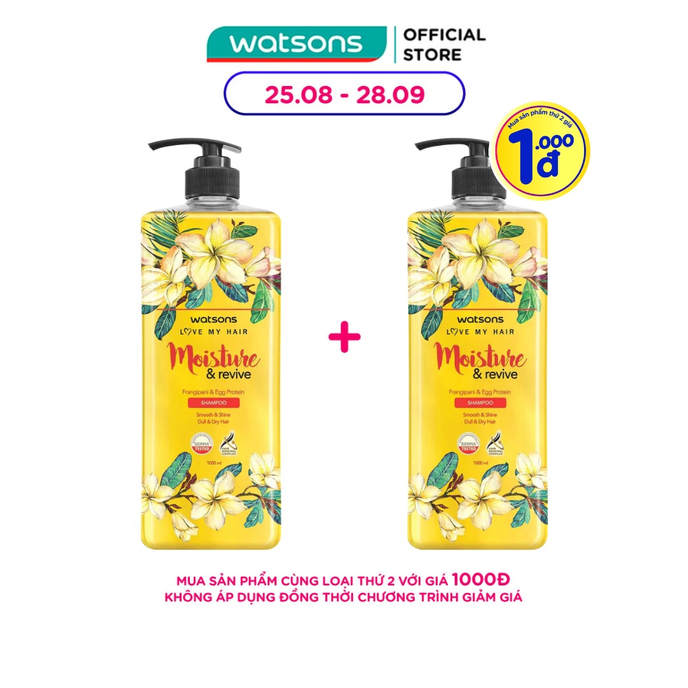 Dầu Gội Watsons Love My Hair Frangipani & Egg Protein Shampoo Cấp Nước Dành Cho Tóc Hư Tổn 1000ml
