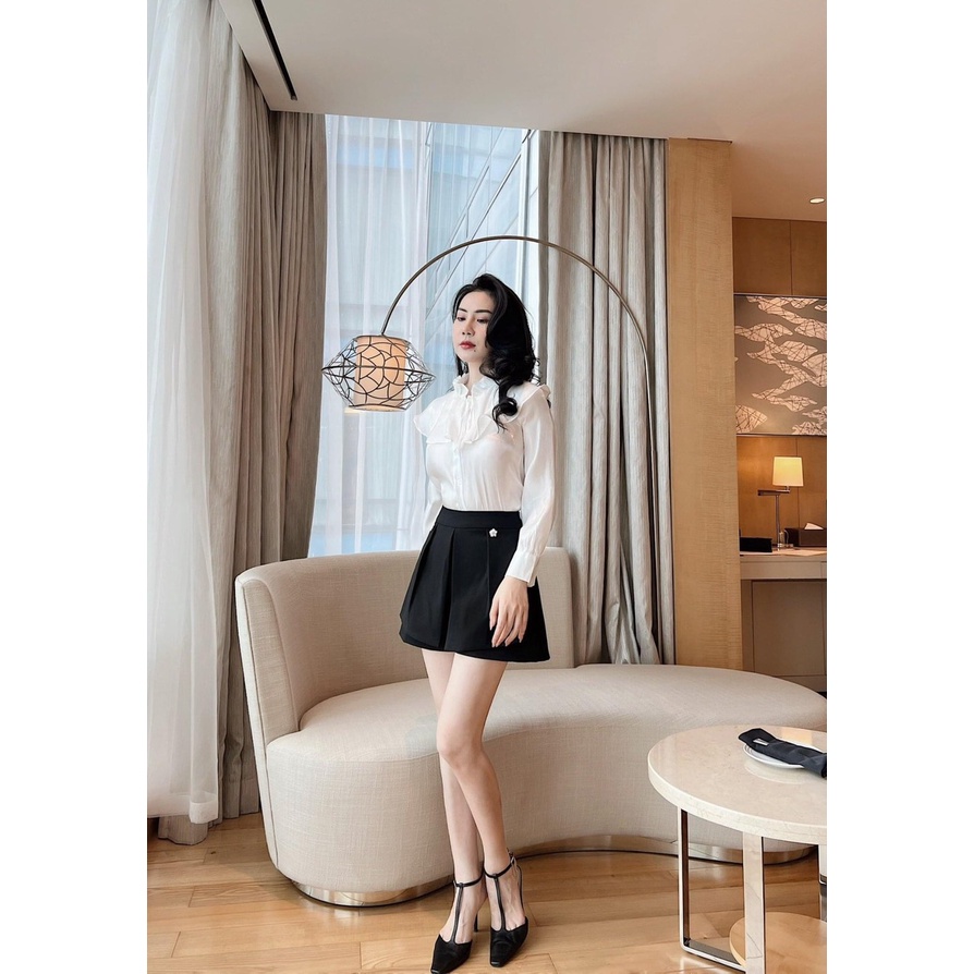Áo sơ mi công sở nữ cổ bèo thắt nơ nhỏ dài tay chất liệu lụa ánh 2 lớp H142