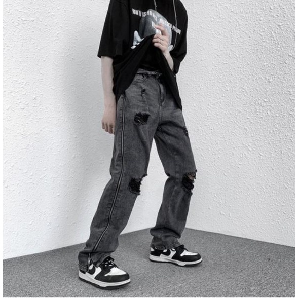 Quần Jean Nữ Lưng Cao Rách Gối Thời Trang Hàn Quốc